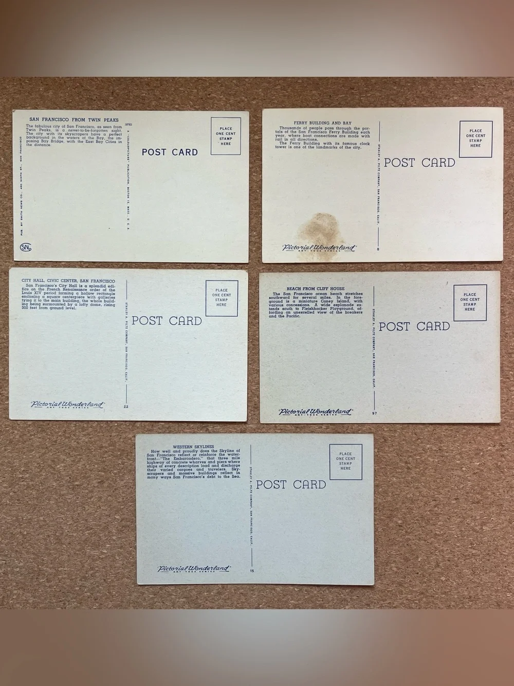 5 Vintage San Francisco Linen Postcards